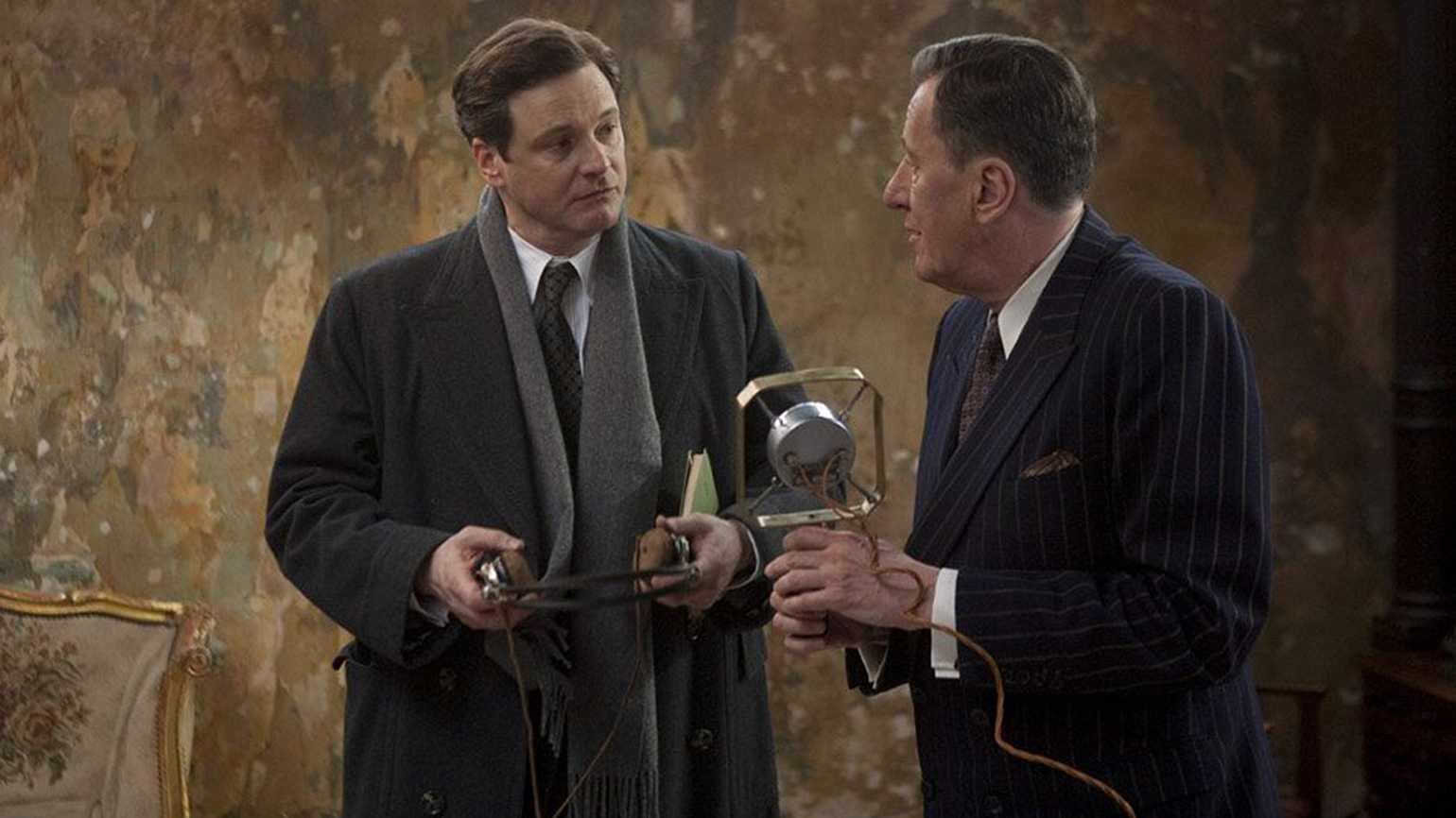 Photo of Colin Firth as Bertie and Geoffrey Rush as Lionel.