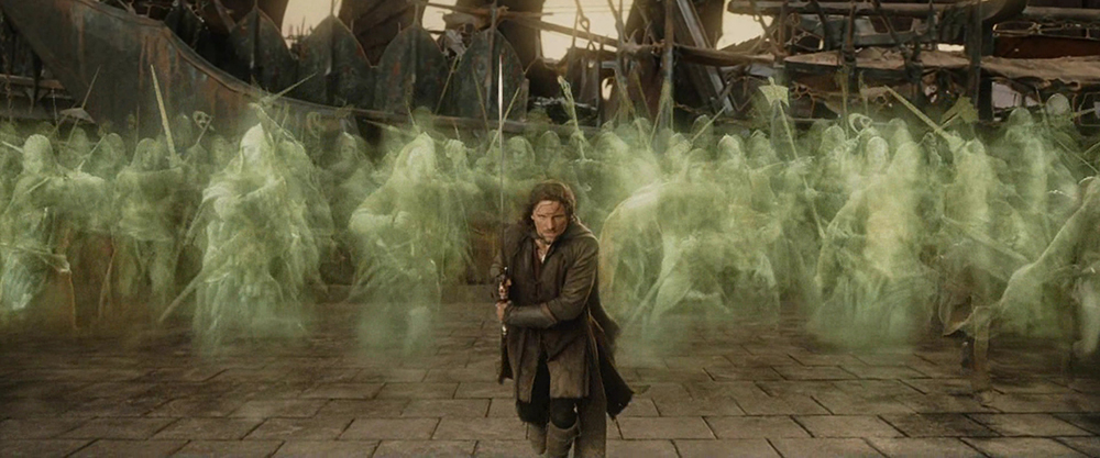 Photo of Viggo Mortensen as Aragorn, leading the Dead Men of Dunharrow into battle.