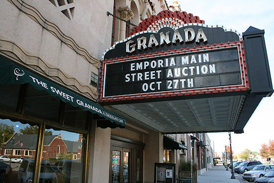 Granada Theatre marquee in Emporia, Kansas.