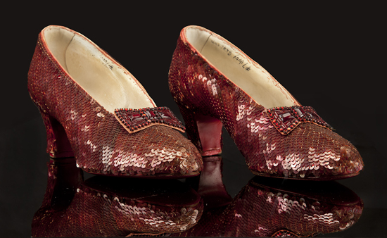 Authentic pair of Ruby Slippers, known as the "Witch's Shoes" or the "close-up pair," as seen in MGM's 1939 movie "The Wizard of Oz."