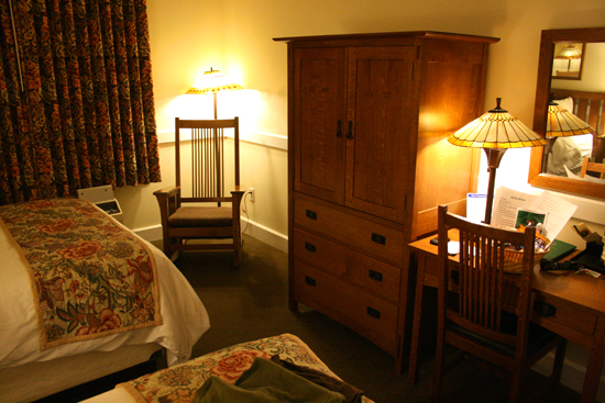 My room at the Craftsman Inn in Fayetteville, NY, was filled with Stickley furniture and a welcome basket of goodies from the festival's committee.