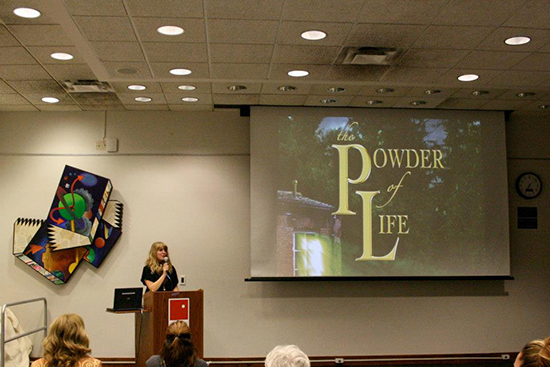 Rachel Smalter Hall of the Lawrence Public Library introduces Paul Miles Schneider at the "book talk" Thursday evening, October 18th, 2012, in Lawrence, Kansas.