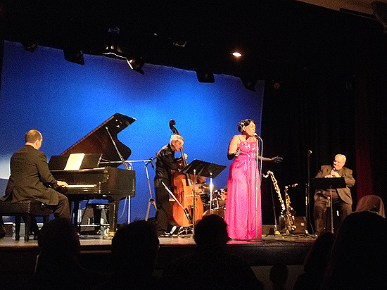 Jazz singer Betti O with the Bill Harshbarger Jazz Ensemble performing the Harold Arlen Songbook at the Columbian Theatre. Wamego, Kansas. 2013.
