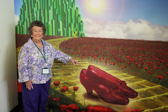 Our beloved MGM Munchkin-by-marriage Myrna Swensen poses at a new photo-op location inside the All Things Oz Museum and Gift Shop.