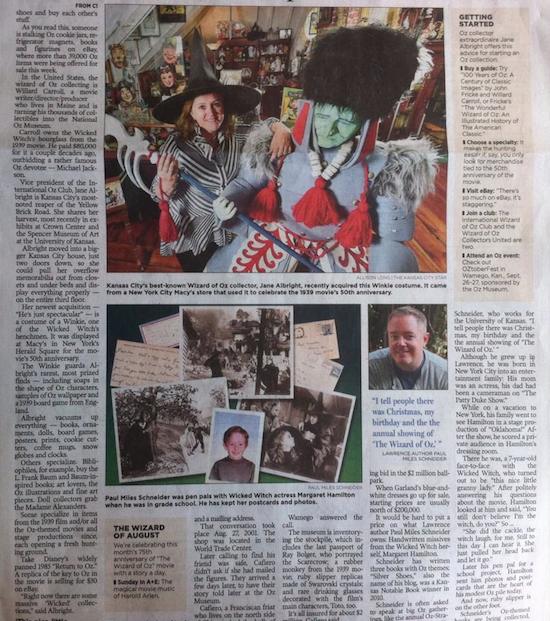 Color photo layout from the Kansas City Star, featuring Paul Miles Schneider and other Oz collectors.