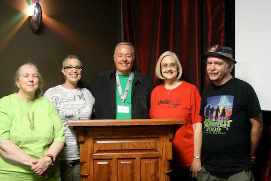 Wonderful friends and representatives of the International Wizard of Oz Club pause with Paul Miles Schneider (center) for a photo after his first presentation on Saturday, including Susan Hall on the far left and Melodie Foreman and Kevin Smith on the right. OZtoberFest 2014, Wamego, Kansas.