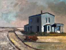 0004. Blue House. 28" x 22" (2003) Blue farmhouse on an open prairie. Blue farmhouse on an open prairie.
