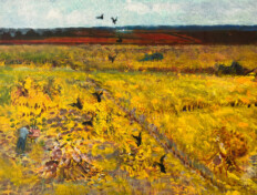 0028. Vincent in the Fields. 20" x 16" (2000) Van Gogh painting his crows in the cornfield. Van Gogh painting his crows in the cornfield.
