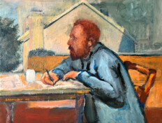 0029. The Lapin Agile (Vincent). 20" x 16" (2004) Van Gogh sitting at a table in the Lapin Agile, Montmartre, Paris. Van Gogh sitting at a table in the Lapin Agile, Montmartre, Paris.