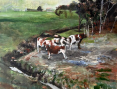0030. The Cows' Altar, Study #2. 20" x 16" (2001) Cows by a ravine in a field. Cows by a ravine in a field.