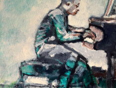 0035. Untitled. 14" x 18" (2007) Man playing a grand piano. Man playing a grand piano.