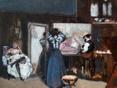 0037. Henri in His Studio. 18" x 16" (Undated) Lautrec with models in his Montmartre studio. Lautrec with models in his Montmartre studio.