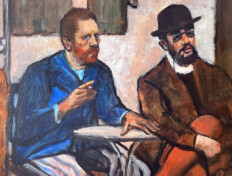 0038. Vincent and Henri. 24" x 20" (Undated) Van Gogh and Lautrec sitting at a table together having a discussion. Van Gogh and Lautrec sitting at a table together having a discussion.