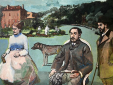 0042. Chateau du Bosc. 36" x 30" (2001) Lautrec with his mother and father at his childhood home, Chateau du Bosc. Lautrec with his mother and father at his childhood home, Chateau du Bosc.