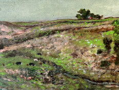0052. Stone Field with Cows. 20" x 10" (2003) Landscape with several small cows near a ravine. Landscape with several small cows near a ravine.