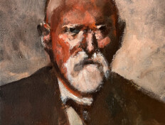 Portrait of an artist with goatee and mustache.