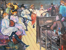 0063. Lautrec's Moulin Rouge. 28" x 22" (2006-2007) Can-Can dancers and prostitutes from Lautrec's paintings enjoying the music at the Moulin Rouge. Can-Can dancers and prostitutes from Lautrec's paintings enjoying the music at the Moulin Rouge.
