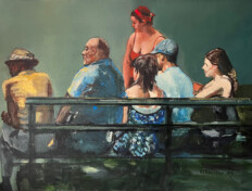 0090. Hooker's Green #3. 40" x 30" (2008-2009) Six people in a park with several sitting on a park bench. Six people in a park with several sitting on a park bench.